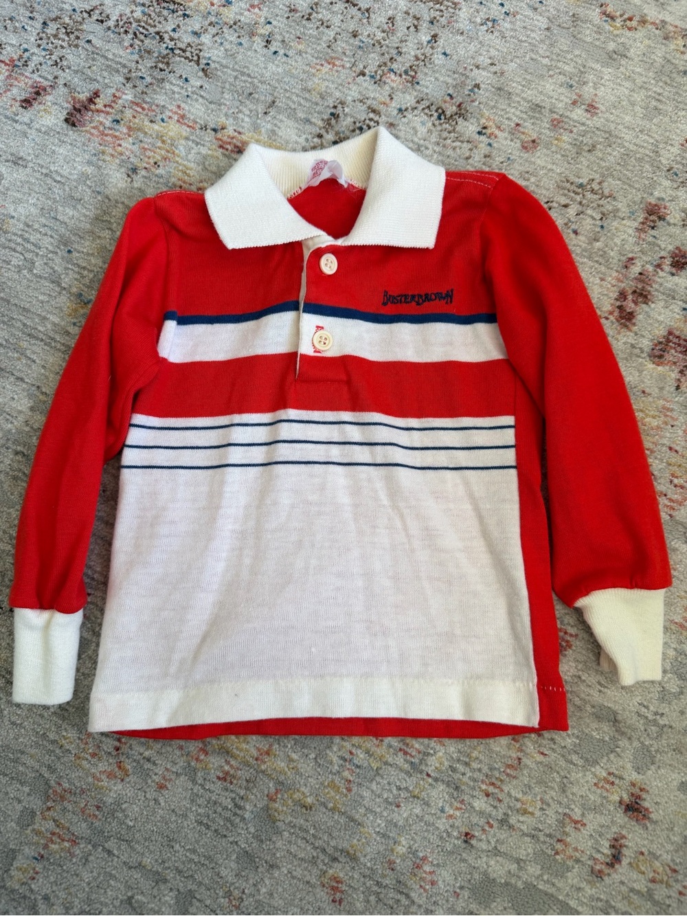 Buster Brown Vintage Baby Boys 18M Red Striped Knit Polo Shirt